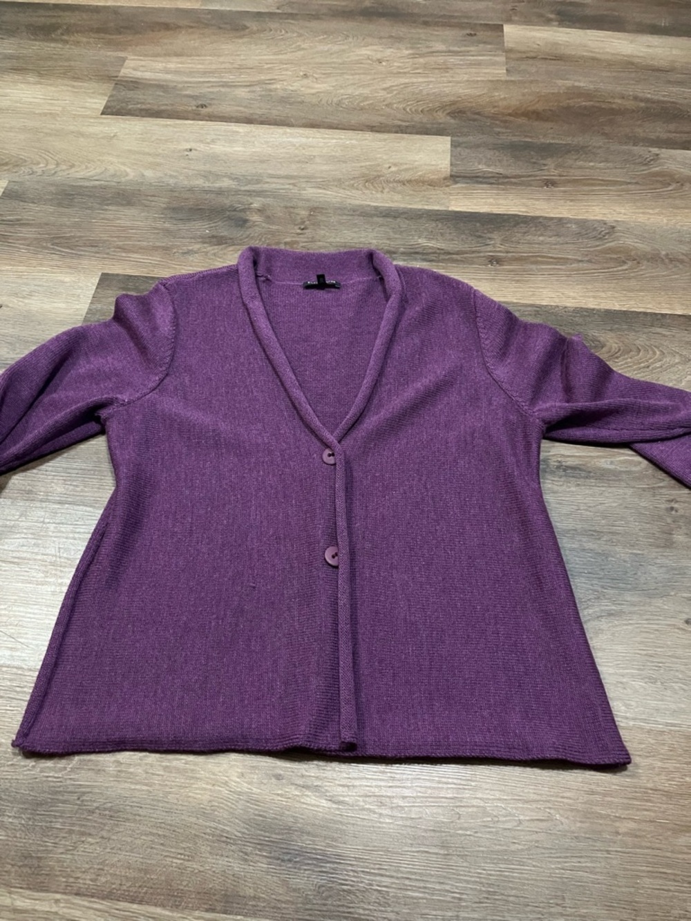 Eileen Fisher Merino Wool Shawl Collar Cardigan | Plum | Petite Large - Picture 5 of 9